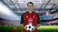Mantan pemain AC Milan memegang bola Pemain AC Milan mengenakan jersey merah-hitam di stadion.