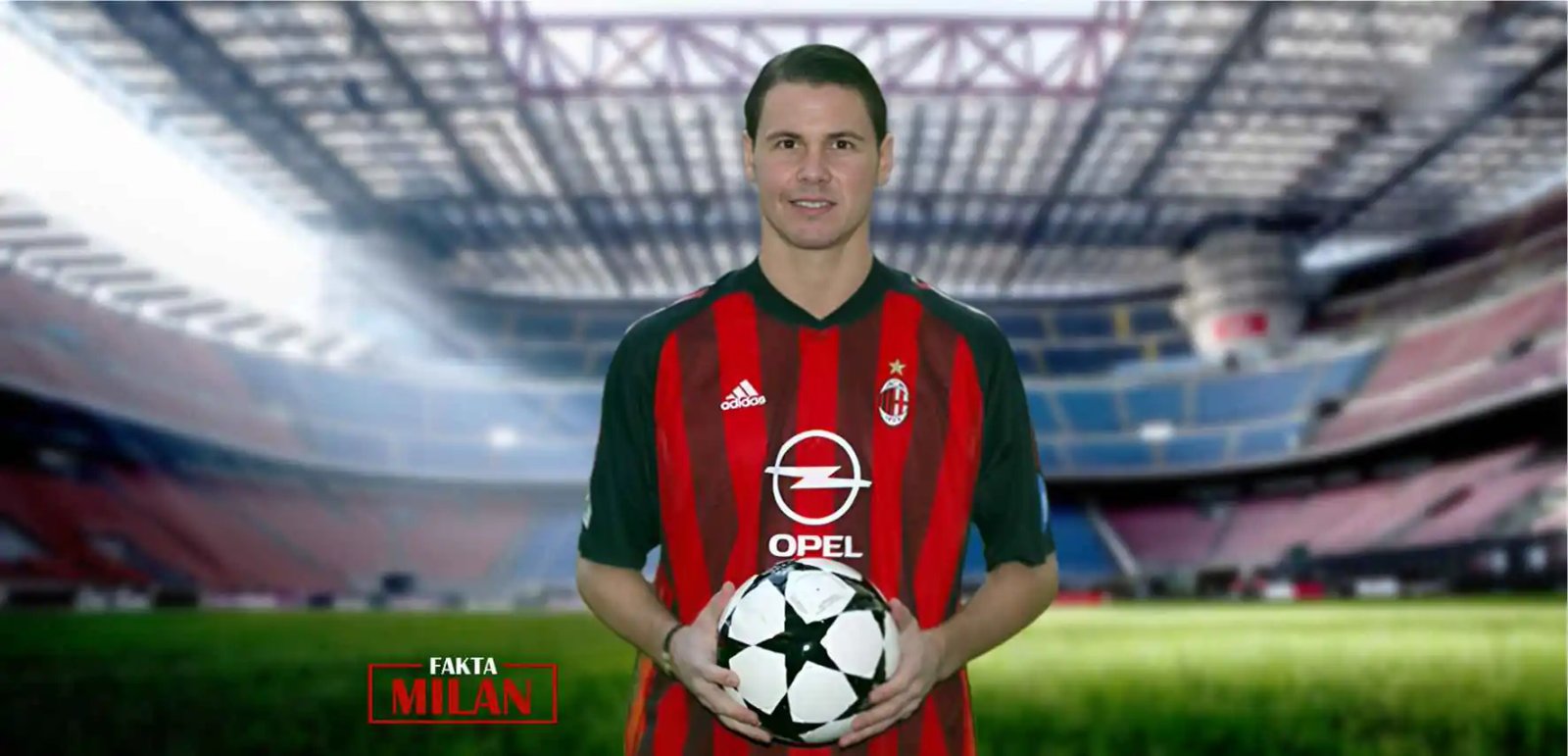 Pemain AC Milan mengenakan jersey merah-hitam di stadion.