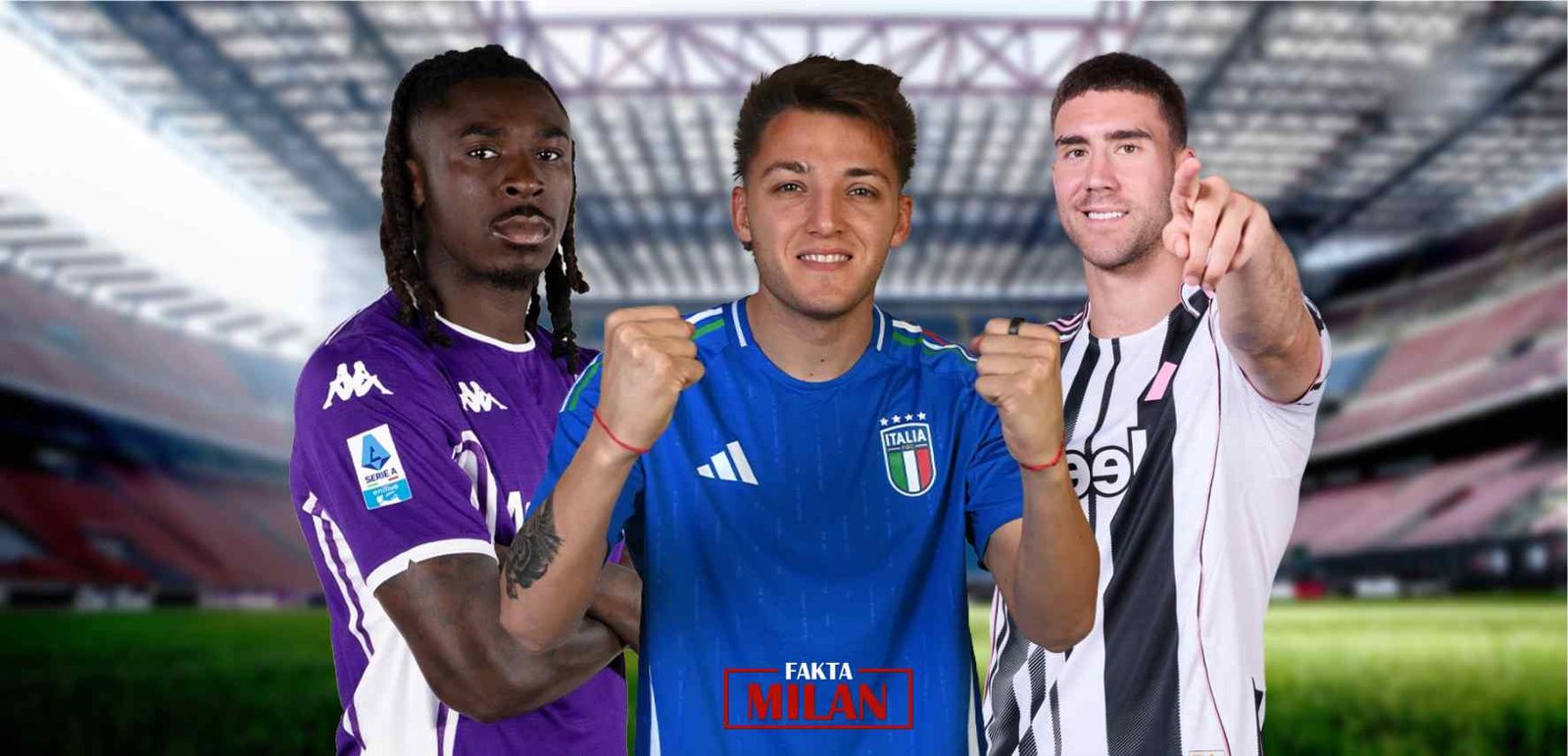 Tiga pemain sepak bola dari AS Roma dan Juventus di stadion.