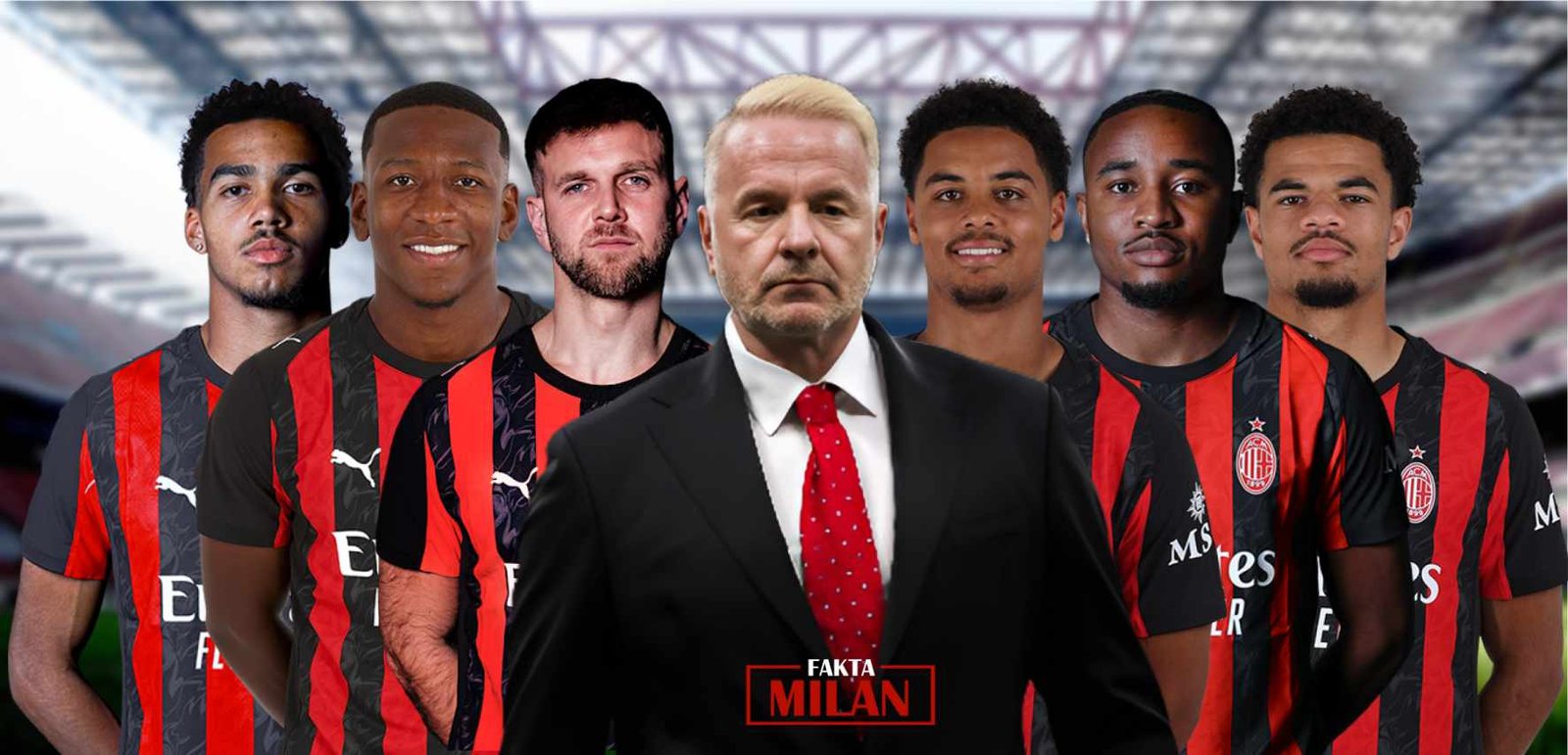 Pelatih AC Milan bersama pemain di stadion, fokus dan serius.