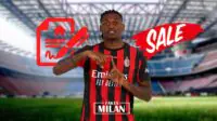 Rafael Leao di Lapangan Sepak Bola Rafael Leao pemain AC Milan saat promosi penjualan di stadion.