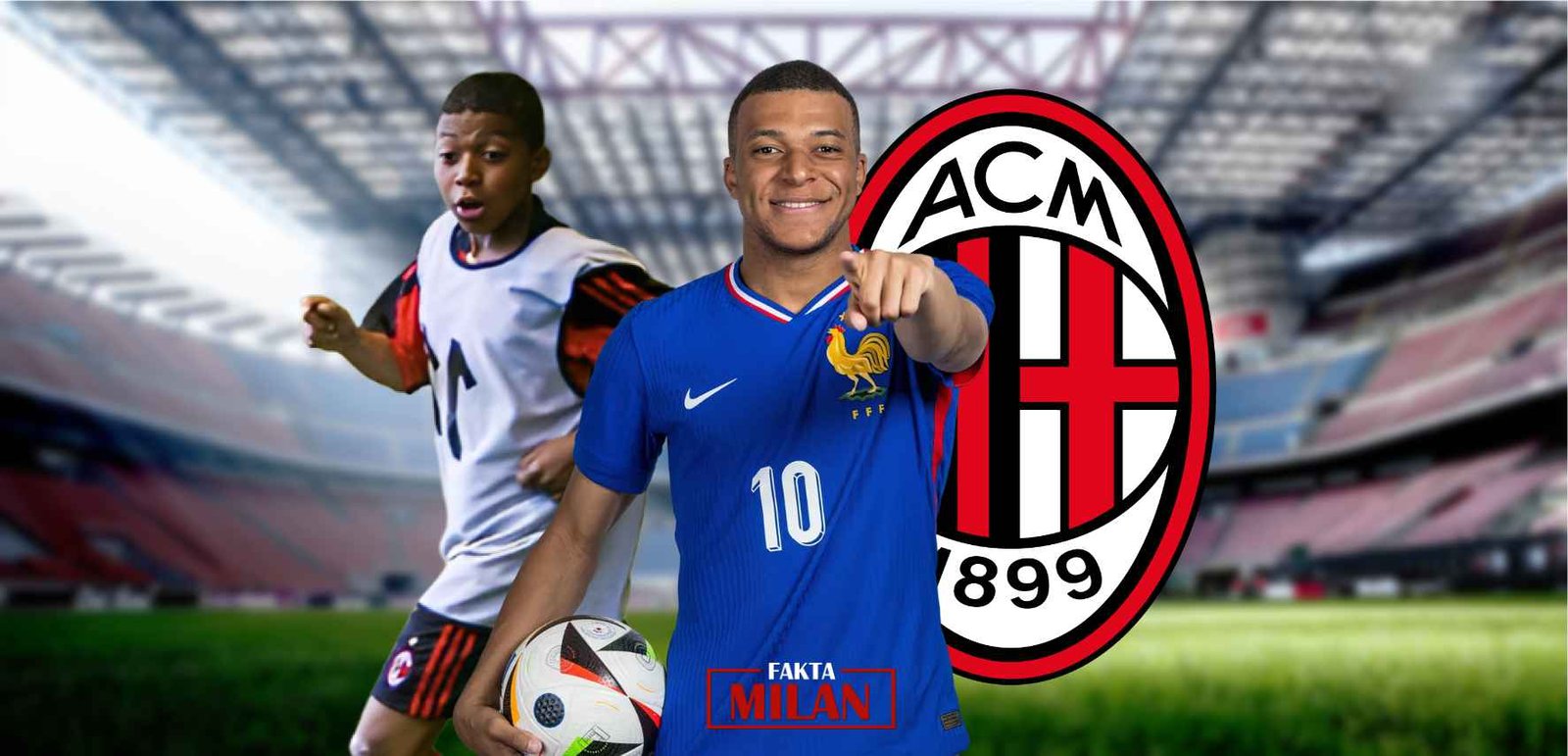 Kylian Mbappe dengan seragam tim nasional Prancis di stadion.