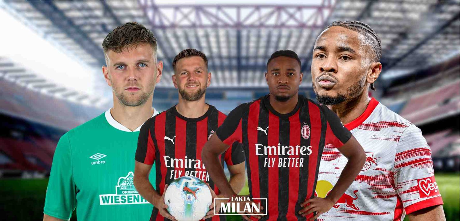 Duel pemain sepak bola AC Milan dan lawan di stadion Napoli.