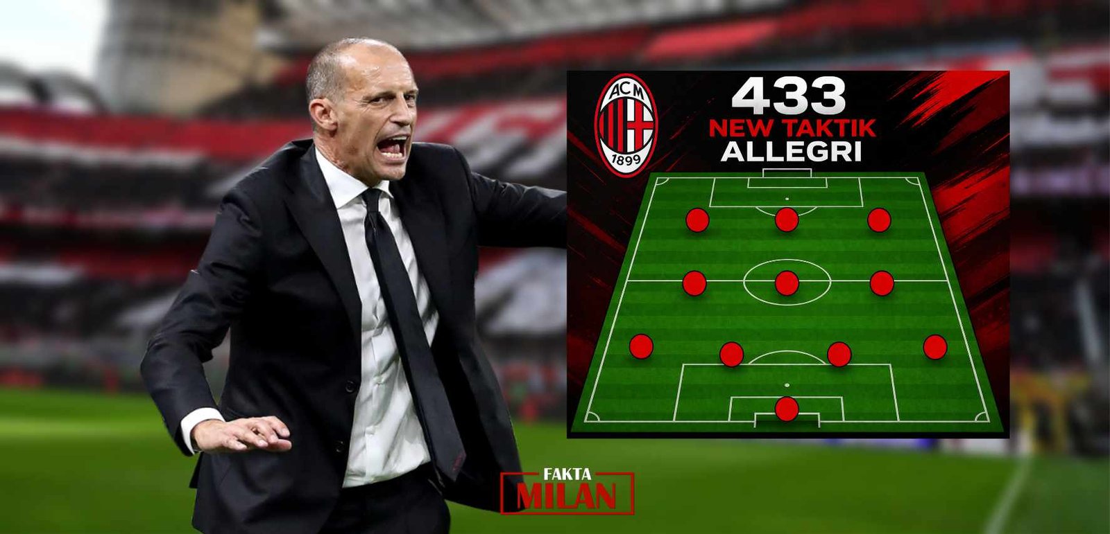Allegri dan Formasi AC Milan 4-3-3 Allegri menjelaskan formasi baru AC Milan 4-3-3 di stadion.